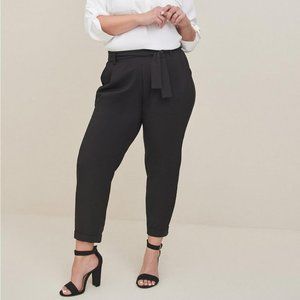 PULL-ON TAPER STRETCH CREPE HIGH-RISE TIE-FRONT PANT
